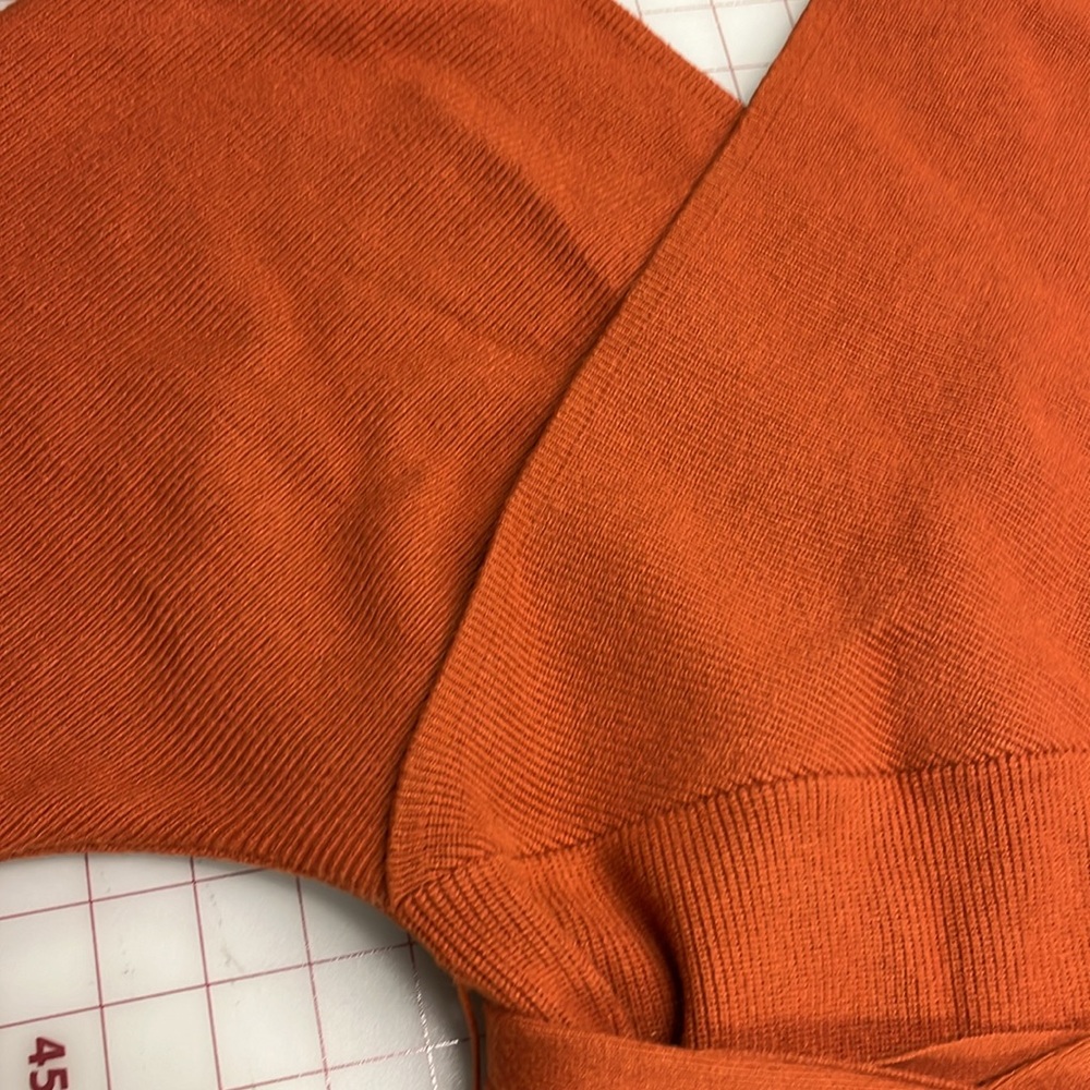 CHERFLY Dolman SLV Faux Wrap Backless Bodycon/Glam Belt Caramel Sweater Dress S - Picture 7 of 16